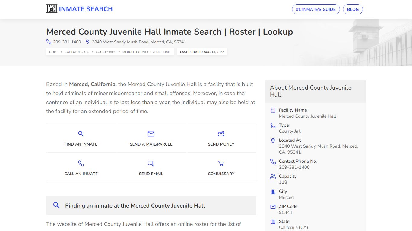 Merced County Juvenile Hall Inmate Search | Roster | Lookup